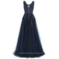 Grace Karin Elegante Deep V-Back Soft Tulle Netting sin mangas de color azul marino largo vestido de noche 8 Tamaño EE.UU. 2 ~ 16 GK000130-1
